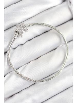 Pirinç Charm Zirkon Taşlı Yıldız Model Gümüş Renk Kadın Bileklik