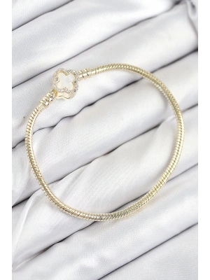 Pirinç Charm Zirkon Taşlı Yonca Model Gold Renk Kadın Bileklik