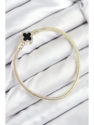 Pirinç Charm Zirkon Taşlı Yonca Model Gold Renk Kadın Bileklik