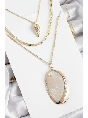 Pirinç Çoklu Zincirli İstiridye Model Gold Renk Kadın Kolye