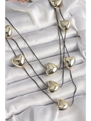 Pirinç Füme Renk Zincir 3D Gold Renk Kalp Model Kadın Kolye