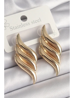 Pirinç Gold Renk 3 Sıra Dalga Model Kadın Küpe