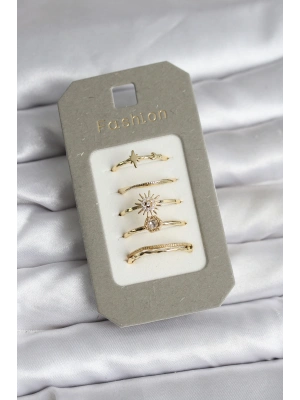 Pirinç Gold Renk 5li Yüzük Seti