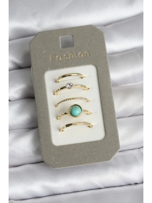 Pirinç Gold Renk 5li Yüzük Seti