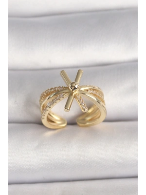 Pirinç Gold Renk Ayarlanabilir Ziron Taşlı Kadın Yüzük