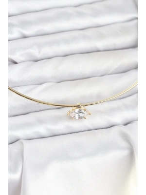 Pirinç Gold Renk Choker Model Zirkon Taşlı Kadın Kolye