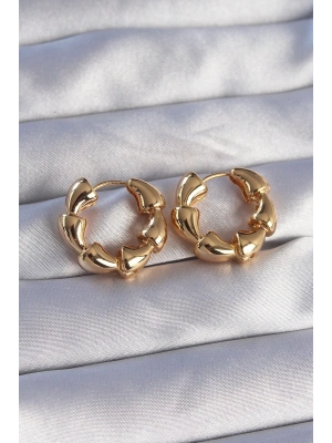 Pirinç Gold Renk Damla Kıvrım Tasarımlı Halka Küpe