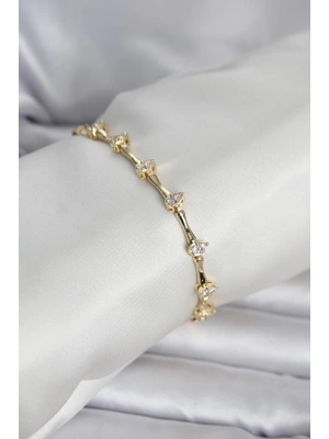 Pirinç Gold Renk Damla Model Zirkon Taşlı Kadın Bileklik