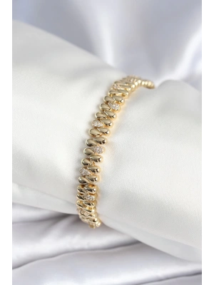 Pirinç Gold Renk Damla Model Zirkon Taşlı Kadın Bileklik