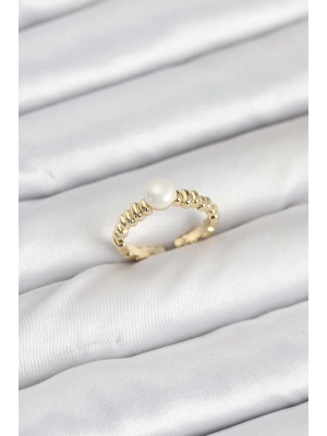 Pirinç Gold Renk Göbek İnci Model Kadın Yüzük