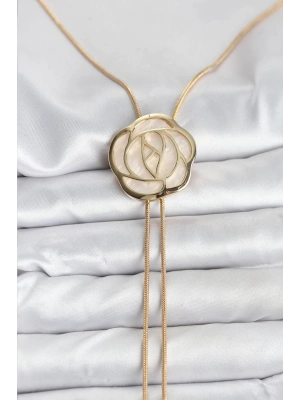 Pirinç Gold Renk Gül Model Asansörlü Kadın Kolye