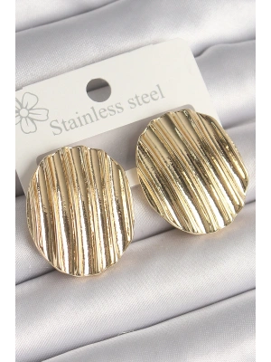 Pirinç Gold Renk İşlemeli Daire Plaka Model Kadın Küpe