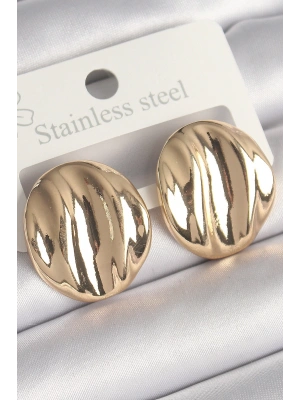 Pirinç Gold Renk İşlemeli Daire Plaka Model Kadın Küpe