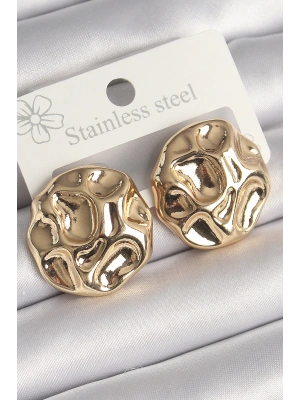 Pirinç Gold Renk İşlemeli Daire Plaka Model Kadın Küpe