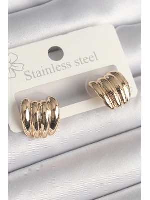 Pirinç Gold Renk İşlemeli Yarım Halka Model Kadın Küpe