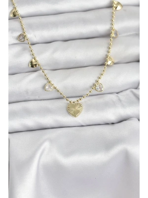 Pirinç Gold Renk Kalp Model Kadın Kolye
