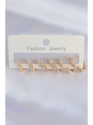 Pirinç Gold Renk Kalp Model Küpe Seti