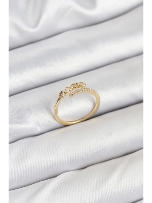 Pirinç Gold Renk Kalpli Detaylı Zirkon Taşlı Kadın Yüzük