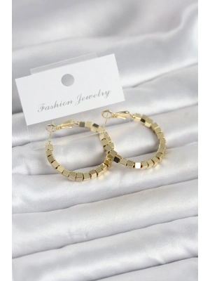 Pirinç Gold Renk Kare Halka Model Kadın Küpe