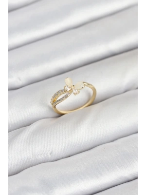 Pirinç Gold Renk Kelebek Zirkon Taşlı Kadın Yüzük