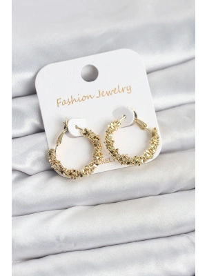 Pirinç Gold Renk Küçük Tırtıklı Halka Model Kadın Küpe