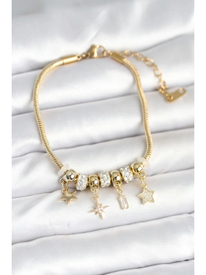 Pirinç Gold Renk Kutup Yıldızı Charmlı Kadın Bileklik