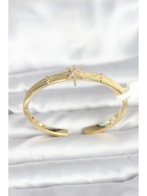 Pirinç Gold Renk Kutup Yıldızı Model Kadın Kelepçe Bileklik