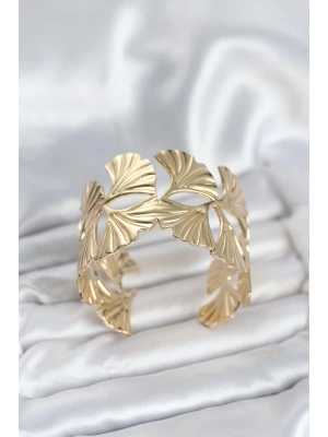 Pirinç Gold Renk Levha Yelpaze Model Kadın Bileklik