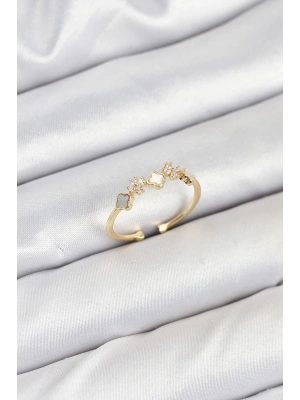 Pirinç Gold Renk Minimal Yonca Detaylı Kadın Yüzük