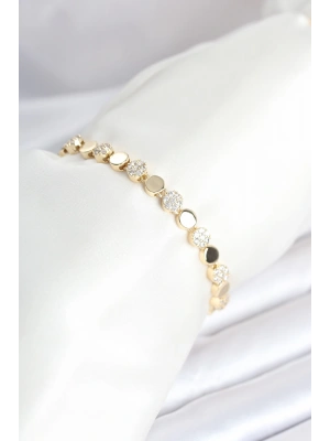 Pirinç Gold Renk Nokta Model Zirkon Taşlı Kadın Bileklik