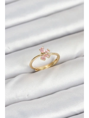 Pirinç Gold Renk Pembe Kelebek Kadın Yüzük