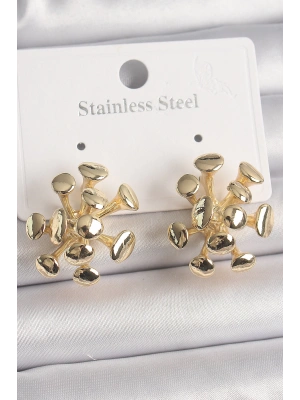 Pirinç Gold Renk Virüs Figür Model Kadın Küpe