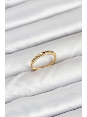 Pirinç Gold Renk Renkli Zirkon Taşlı Kadın Yüzük