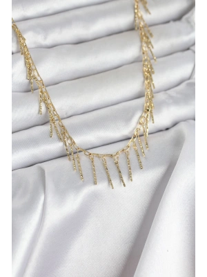 Pirinç Gold Renk Saçaklı Model Kadın Kolye