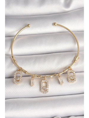 Pirinç Gold Renk Sallantı Zirkon Taşlı Messika Figür Charm Kadın Bileklik
