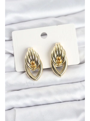 Pirinç Gold Renk Sarmal Damla Model Vintage Kadın Küpe