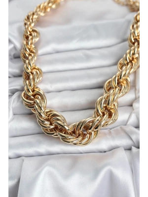 Pirinç Gold Renk Sarmal Halat Model Kadın Kolye