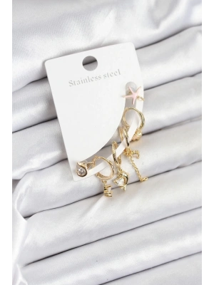 Pirinç Gold Renk Set Küpe