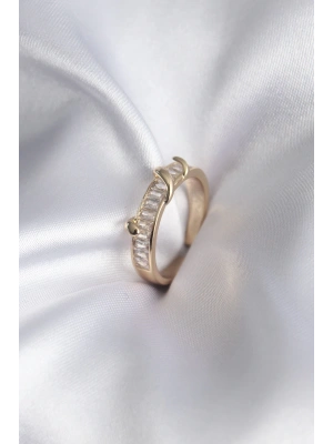 Pirinç Gold Renk Su Yolu Zirkon Taşlı Model Kadın Yüzük