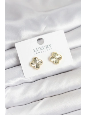 Pirinç Gold Renk Tekli Yonca Kadın Küpe