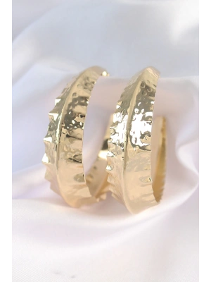 Pirinç Gold Renk Yaprak Desenli Halka Küpe