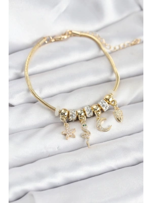Pirinç Gold Renk Yılan Charmlı Kadın Bileklik
