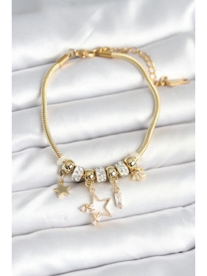 Pirinç Gold Renk Yıldız Charmlı Kadın Bileklik