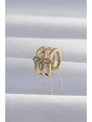 Pirinç Gold Renk Yonca Earcuff Küpe
