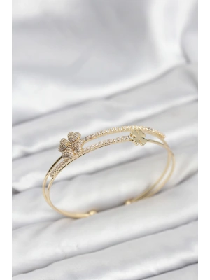 Pirinç Gold Renk Yonca Model Kadın Bileklik