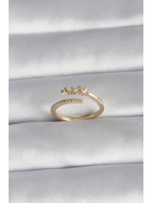 Pirinç Gold Renk Zirkon Taş Detay Kalp Model Kadın Yüzük