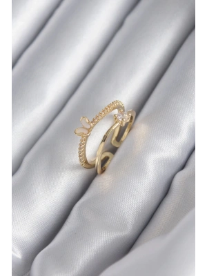 Pirinç Gold Renk Zirkon Taş Detay Kelebek Model Kadın Yüzük