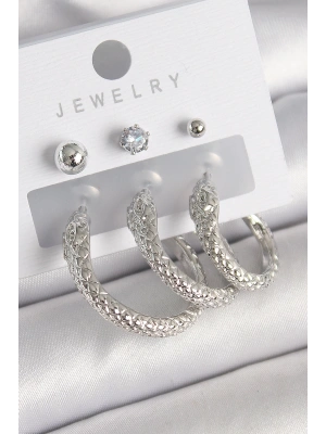 Pirinç Gold Renk Zirkon Taş Detaylı Halka Yılan Model Kadın Küpe Seti