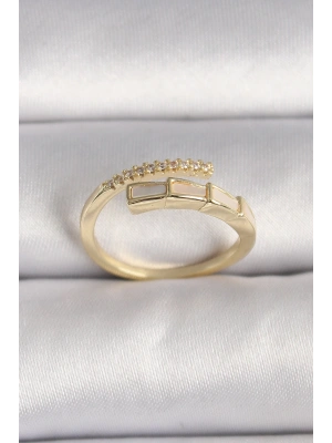 Pirinç Gold Renk Zirkon Taş Detaylı Yılan Model Ayarlanabilir Yüzük