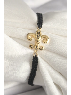 Pirinç Gold Renk Zirkon Taş İşlemeli Zambak Figür Asansörlü Makrome Model Kadın Bileklik